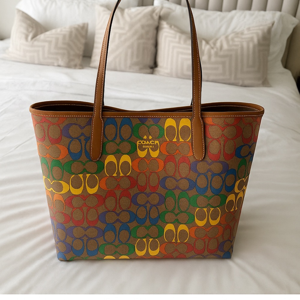 Coach Brown and Yellow Signature Tote Bag